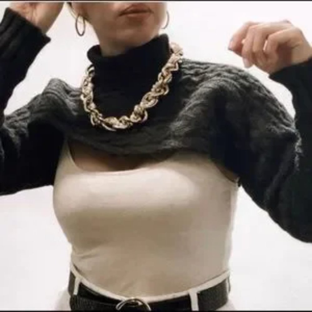 ZARA Cable Knit Arm Warmer Sweater Black - Picture 3 of 9